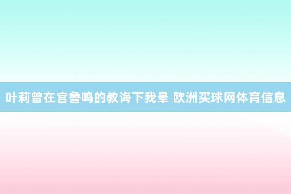 叶莉曾在宫鲁鸣的教诲下我晕 欧洲买球网体育信息